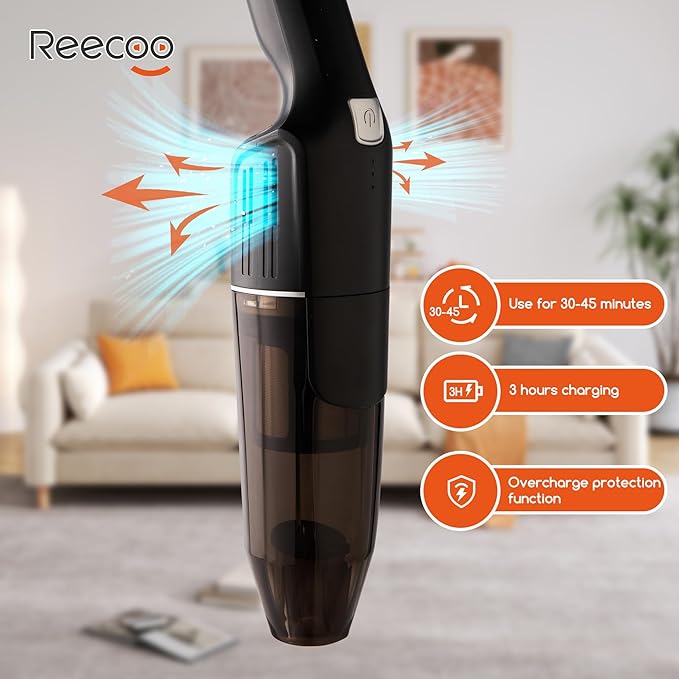 REECOO Cordless Stick/Handheld Vacuum Cleaner, 10-17Kpa 2-Level Powerful Suction,Fast Charging-Use Durable, Latest Household Vacuum Cleaners for Cleaning Flooring,Carpets,Car Seat,Sofas, Hair and Dust