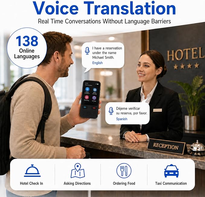 Pocket Language Translator Device No WiFi Needed Two Way Instant Translator with Offline Voice Photo Translation for Travel English Spanish Menus Hotels