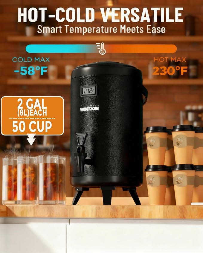WantJoin Insulated Beverage Dispenser - Thermal 8L/2Gal Stainless Steel Hot & Cold Drink Dispenser with Spigot for Tea, Coffee, Milk, Water & Juice (Black)