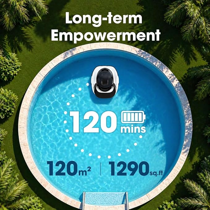 Robotic Pool Cleaner, Cordless Pool Vacuum with 19 GPM Powerful Suction, 2H Runtime and 3H Fast Charging, Dual Filters, Self-Parking, for Above Ground& In Ground Pools Up to 870 sq.ft