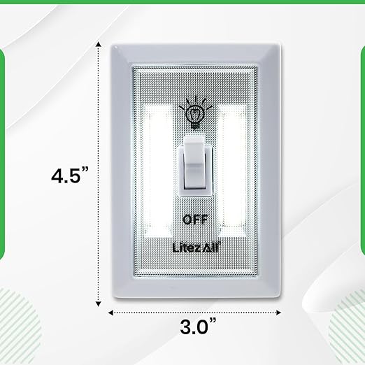 LitezAll COB LED Light Switch Night Light, 12-Pack 200 Lumen Wireless Battery Operated Wall Lights, Stick-On Switch Lights for Closets, Cabinets, Hallways, Garage, Gifts for Men – Batteries Included