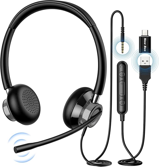 New Bee USB Headset with Microphone RGB Headphone Stand