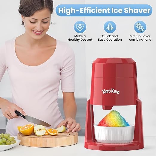 Professional Shaved Ice Machine: RX03 Electric Snow Cone Maker & ICEE Machine for Home, 60W Power, 120V Universal Voltage, Create Fluffy Ice Snow Cones, Slushies and Frozen Treats-Red (Red)