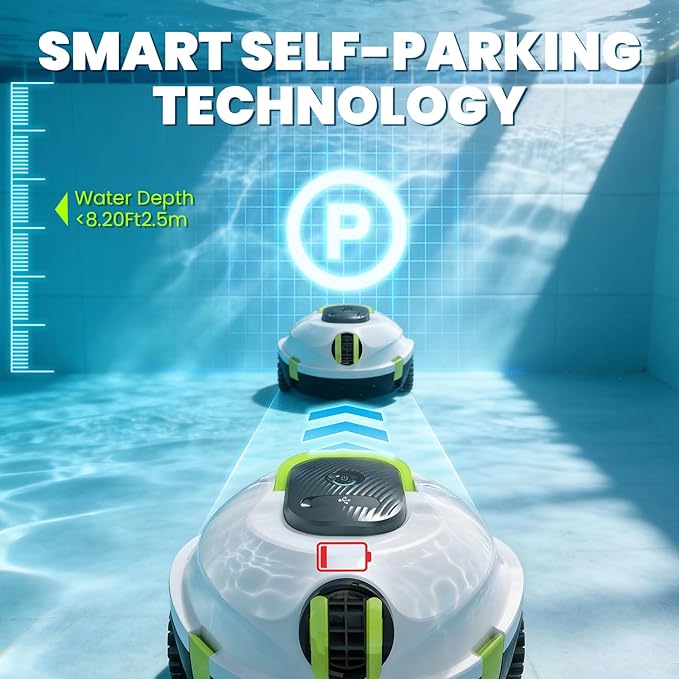 Y20 Robotic Pool Cleaner, Cordless Pool Vacuum for Above Ground & Inground Flat Pools with Dual Motors, 120 Min Runtime, Auto-Parking, Powerful Pool Vacuum Robot for Up to 1100 Sq.Ft