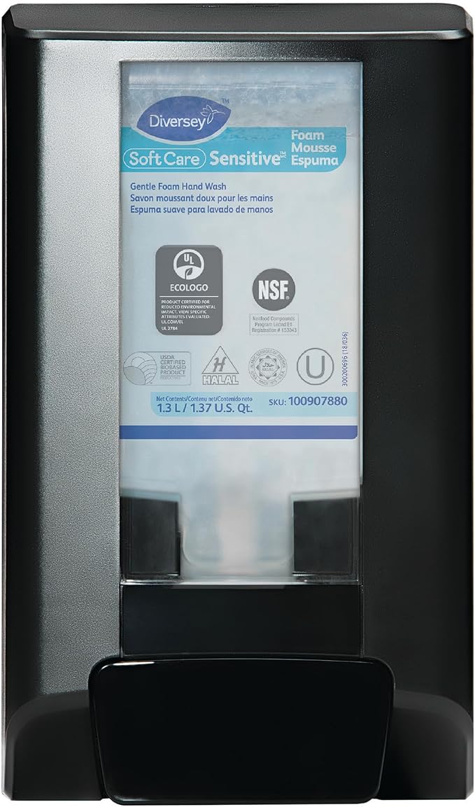Diversey D1224700 IntelliCare Manual Hand Hygiene Dispenser for Liquid, Gel & Foam Soft Care Soaps & Sanitizers, ADA Compliant, Refillable, Black, 6-Count