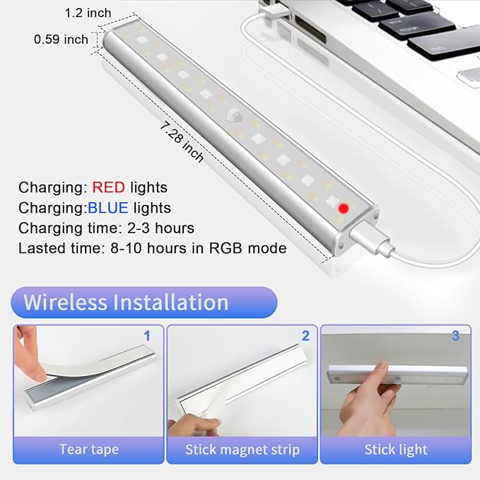 Under Cabinet Lights with Remote Control,15 Colors Under Cabinet Lighting Wireless,Rechargeable Battery LED RGB Night Light Bar withTimer,Dimmable Under Counter Lights for Indoor Kitchen,3Pack
