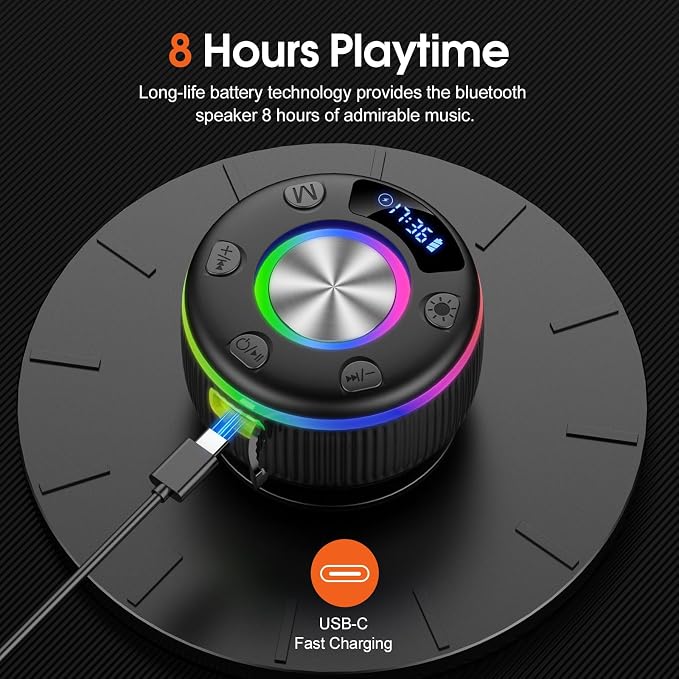 Portable Speaker Bluetooth with Loud Stereo Bass Sound, Mini Wireless Speaker with 7 RGB Lights, TF-Card USB, TWS Pairing, 4H Playtime, IP7 Waterproof Speakers for Travel Party Home Outdoor Gift