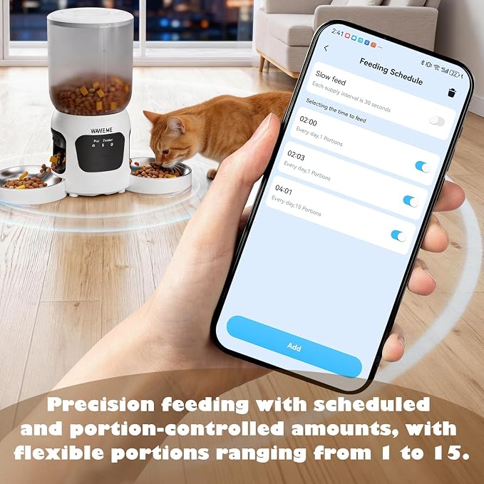 Automatic Cat Feeder for 2 Cats with Camera, Smart Cat Food Dispenser with Dual-Lens Wide-Angle View & Independent Double Bowls, Timed Dog Feeder with App Control, 10s Voice Recorder, 6L