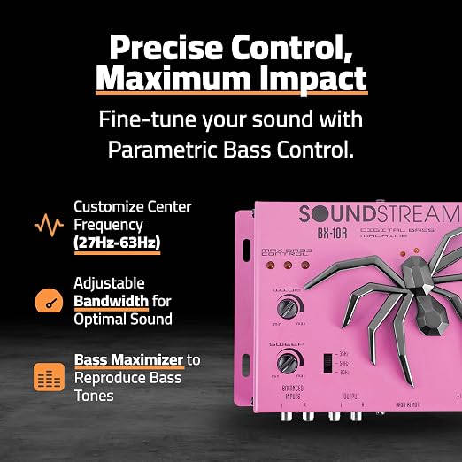 Soundstream BX-10R Bass Restoration Processor with Parametric Bass Equalizer, Digital Bass Processor for Car Audio, Balanced Inputs & Dash Mount Remote Control - Pink