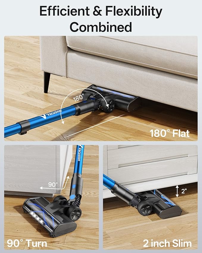 Cordless Vacuum Cleaner, 8-in-1 Cordless Stick Vacuum Cleaner with 3 Suction Modes, Up to 45mins Runtime, Rechargeable, Self-Standing, Wireless Vacuum Cleaners for Home Pet Hair Carpet Car Hard Floor