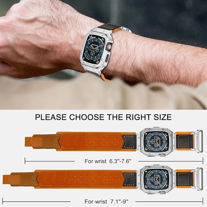 BAITEYOU Band with Case Compatible with Apple Watch Band Series 9 8 7 (41mm) 6 5 4 SE 3 2 1 (40mm 38mm), Nylon Strap with Stainless Steel Metal Rugged Case Cover for iwatch Bands for Men