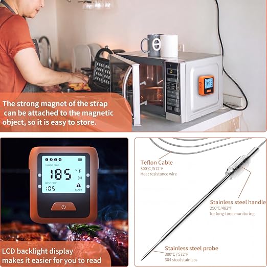 Wireless Meat Thermometer Digital for Outside Grilling BBQ Oven and Smoking, 4 Meat Probes Grill Thermometer for Home Chefs Cooking Turkey Fish Beef Bluetooth 330ft Range Temp Sensors
