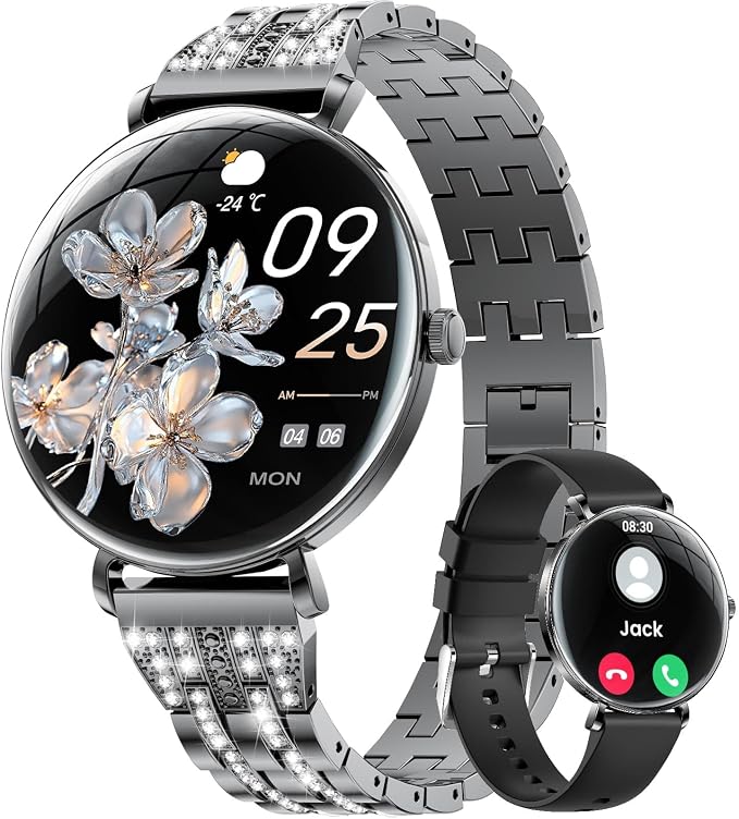 LIGE Ultra-Thin Smart Watch for Women(Answer/Make Calls),1.43" Fitness Tracker Watch with Heart Rate,Clories Tracker 100+ Sports Modes,Always-on Display Women Smartwatch for Android iOS(Black-FV17-H)