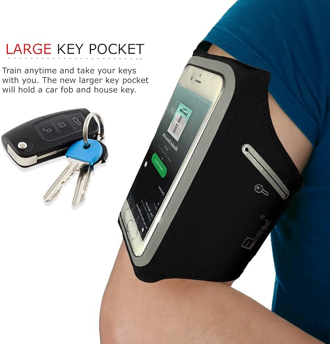 RevereSport Compatible iPhone 12 Pro Max Waterproof Running Armband with Extra Pockets for Keys, Cash and Credit Cards. Phone Arm Holder for Sports, Gym Workouts and Exercise
