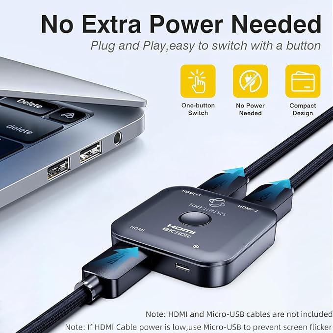 10K 8K HDMI Switch – 2 in 1 Out, Bi-Directional HDMI Switcher, 8K@60Hz, 4K@240Hz, Compatible with PS5, PS4, Xbox, Fire Stick, Apple TV, Projector