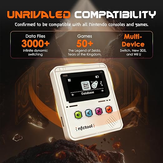 Upgraded NFC Emulator, Portable Button Operation, 3000+ Data Storage, , Compatible with Over 60 Games, 1.3" OLED Screen, Type-C Charging Port, White
