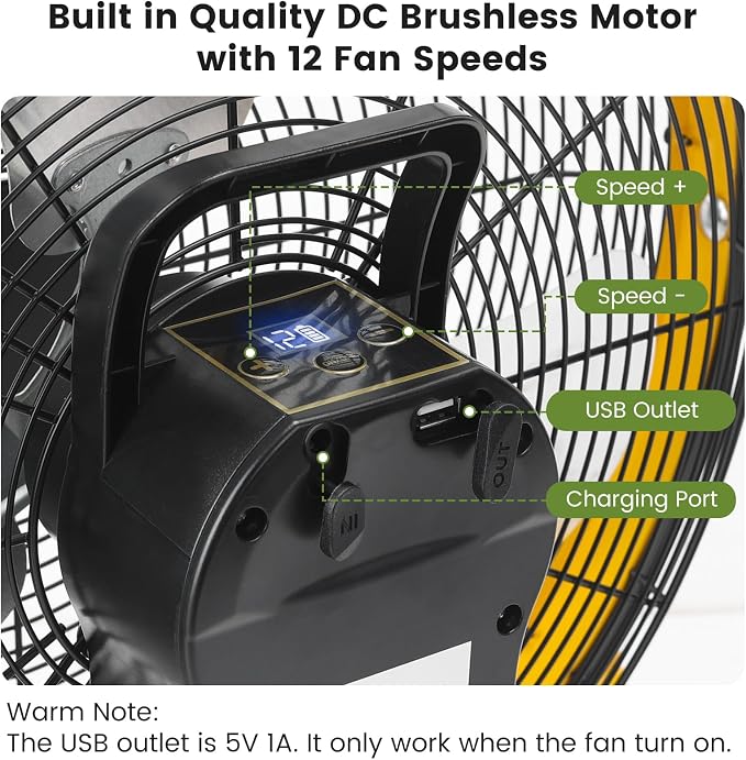 18" Solar Rechargeable Floor Fan, 35W Solar Powered Battery Operated Fans for Outdoor Garden Greenhouse Barn Stable Camping Garage Air Circulation Cooling