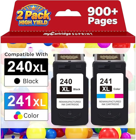 PG-240 XL/CL-241 XL Ink Cartridges Replacement for Canon 240XL 241XL Combo Pack 240 241 for Canon PIXMA MG3620 TS5120 MG3520 MG3600 MG3220 MX472 Printer (1 Black, 1 Tri-Color, 2 Pack)