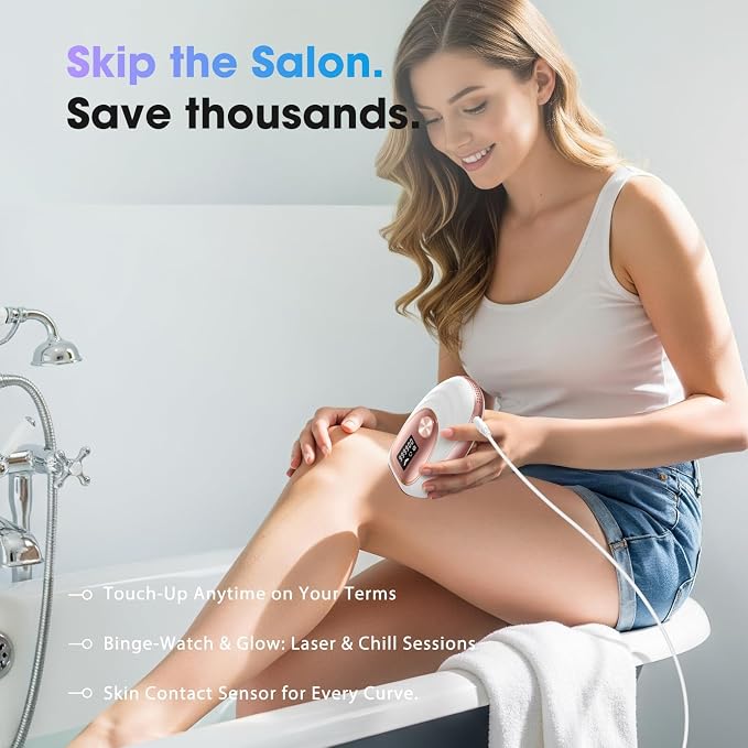 IPL Laser Hair Removal Device for Women & Men - Home 45°F Ice-Cooling Contact for Painless & Long-Lasting Results, 86% Hair Reduction in 3 Weeks for Full Body & Bikini Line, White Rose Gold