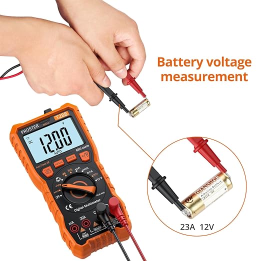 Proster Digital Multimeter - TRMS Voltmeter Multimetro Auto Range Multi Testers, 20A DC AC Current Meter NCV Detector Magnetic Hanging Hands-Free Design with Temperature Probe Backlit LCD Flashlight