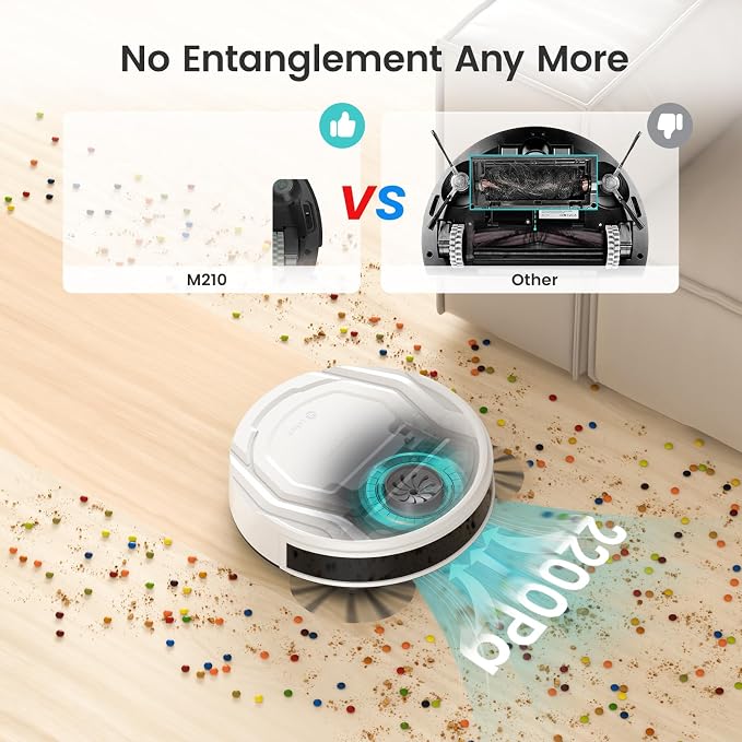 Lefant M210 Pro Robot Vacuum with 2200 Pa Powerful Suction, 6 Cleaning Modes, 120 Mins Runtime, Quiet, Self-Charging, Voice Control, Ideal for Pet Hair and Hard Floor, White