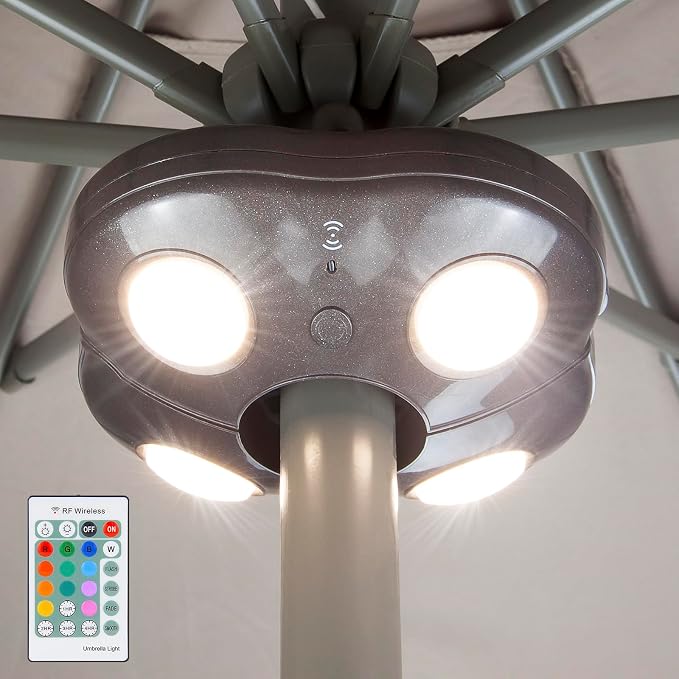 Umbrella Light Battery Operated, 16 RGB Color Changing Patio Umbrella Lights with Remote, Outside Under Umbrella Lights for Offset Parasol Tent-Bronze