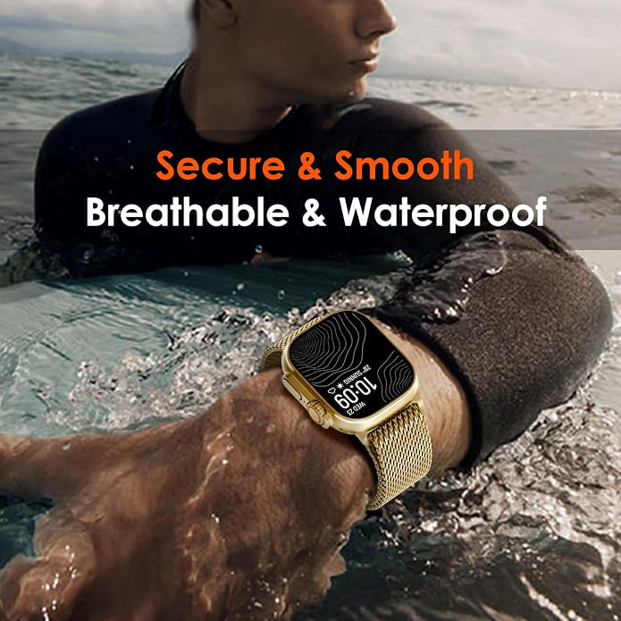 WINGLE Milanese Loop for Apple Watch Band Ultra 3/2/1 Band Ultra 49mm Series 11 10 46mm 45mm 44mm SE 3/2/1 Series 9 8 7 6 5 4 3 Men Women,Parachute-Style Buckle Stainless Steel Mesh Metal iWatch Bands