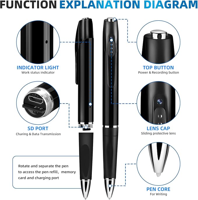 1080P Mini Hidden Camera，HD Camera Pen – Nanny Cam Mini Security Cameras，Long Battery Life，Easy to Use，Micro Pen Camera for Important Moment【2026 Upgrade】