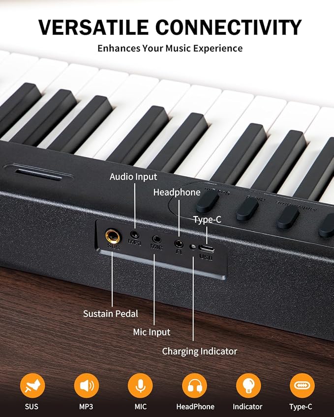 AiJoy 88-Key Portable Piano Keyboard with Semi-Weighted Keys Folding Piano, Built-in Speakers/MIDI, Long Battery Life Electric Keyboard Piano for Beginners