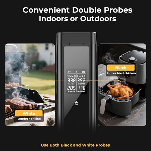 BlueSwan Bluetooth Meat Thermometer Digital, Food Thermometer Wireless 820 ft Range with 2 Color Probes with APP for Grill, Smoker, Oven, Magnetic Design for Cooking, BBQ, Birthday Gifts for Men Dad