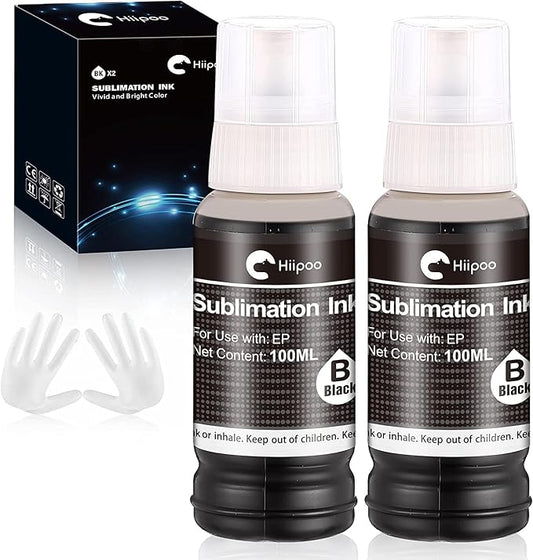 Hiipoo Sublimation Ink Refilled Bottles Compatible for ET2400 ET2720 ET2760 ET2750 ET4800 ET-2800 ET-2803 ET-2850 Inkjet Printers Heat Press Transfer on Mugs T-Shirts (2BK)