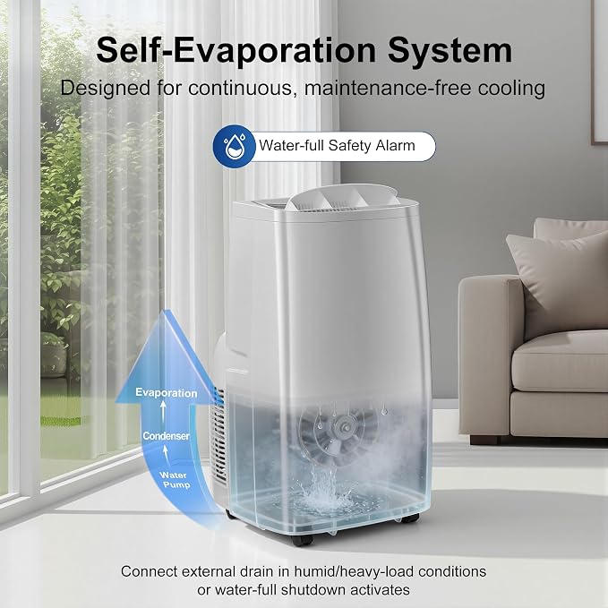 Uthfy 14,000BTU Portable Air Conditioners, 4-in-1 Function Ac Unit with Cooling, Dehumidifier,Fan and Sleep Mode, Self-evaporation, 24H Timer Auto-on/off, Cools up to 750 sq.ft, Window kits Included