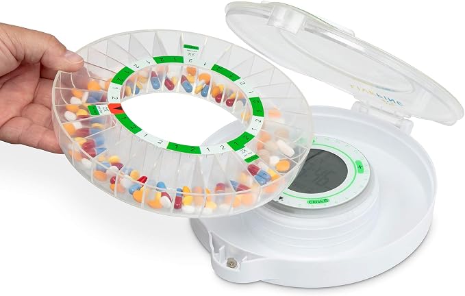 Live Fine 28-Day Automatic Pill Dispenser with Upgraded LCD Display, Key Lock, Sound & Light for Prescriptions, Medication, Vitamins, Supplements & More