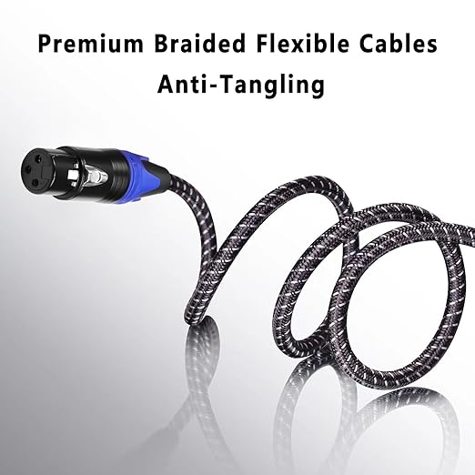 XLR Cables Braided 6ft 2 Pack Color Coded in Blue Premium Anti-tangling XLR Patch Cables Short for Microphone DJ