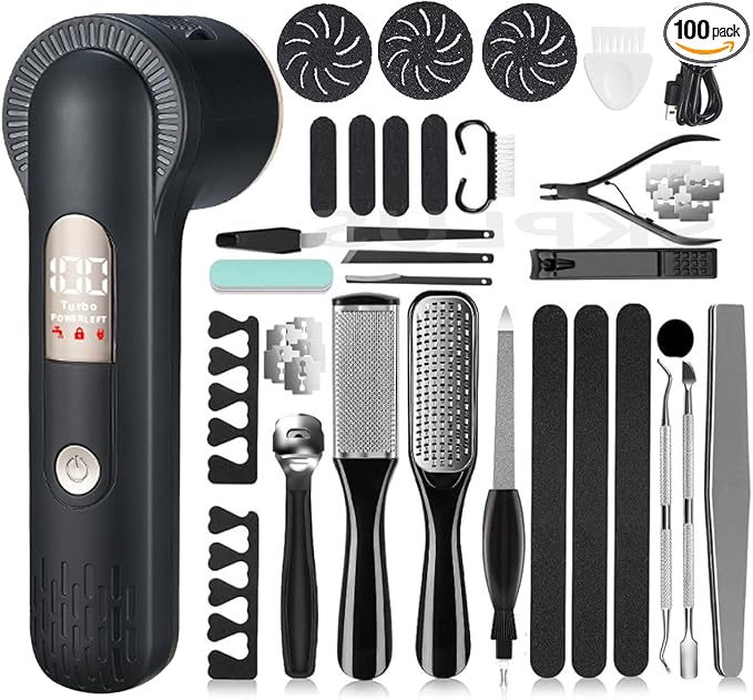 Electric Callus Remover with Dander Vacuum for Feet, Portable 36 in 1 Pedicure Kit Foot File Callus Remover, Waterproof Rechargeable Scrubber Dead Skin Remover with 3 Heads&LCD Display