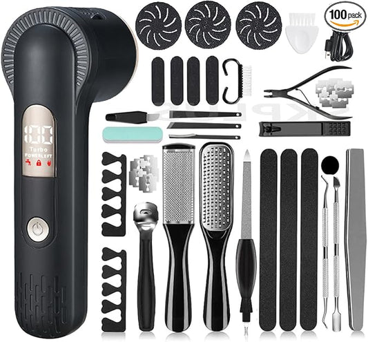 Electric Callus Remover with Dander Vacuum for Feet, Portable 36 in 1 Pedicure Kit Foot File Callus Remover, Waterproof Rechargeable Scrubber Dead Skin Remover with 3 Heads&LCD Display