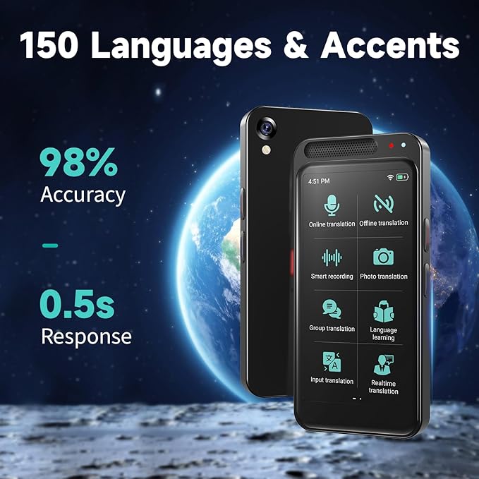 Language Translator Device No WiFi Needed, 150+ Languages Translation in Real Time for Voice/Text/Photo/Offline, Upgraded AI Translator Support ChatGPT, HD Touch Screen for Business Learning Travel
