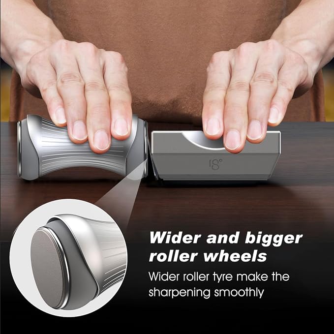 Onze Rolling Knife Sharpener | For 15 18 20 22 Degree Knives | Ceramic Whetstone & Diamond Grit | Strong Magnet Anti Rolling Ergonomic Grip | Pink Gold