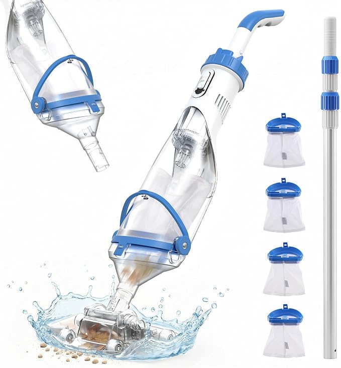 Handheld Pool Vacuum for Above Ground & Inground Pools, Consciot Cordless Rechargeable Pool Cleaner with 1110 GPH Suction, Telescopic Pole up to 87.5", 1H Runtime, See-Through Head for Spas & More