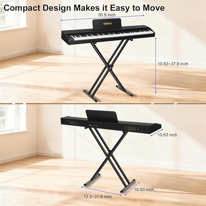 Digital Piano Keyboard 88 key,Semi-Weighted Electric Piano,Full Size Acoustic Piano for Beginners with Pedal, USB-MIDI Compatibility (Black)
