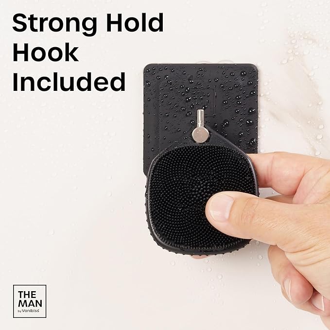 The Man Silicone Face Scrubber with Hook for Men, Face Cleansing Brush | Silicone face scrubber with storage hook for daily cleansing and gentle exfoliation.