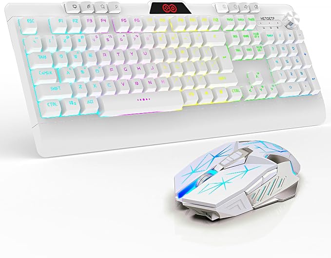 H8 Wireless Gaming Keyboard and Mouse Combo, LED Backlit Rechargeable 3800mAh Battery, Mechanical Feel Anti-ghosting Keyboard with Wrist Rest + 7D 3200DPI Mice for Windows, Mac, PC, Laptop