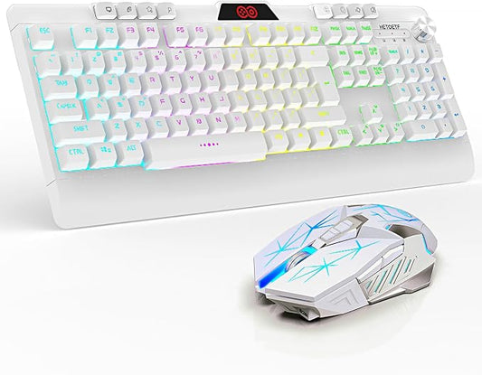 H8 Wireless Gaming Keyboard and Mouse Combo, LED Backlit Rechargeable 3800mAh Battery, Mechanical Feel Anti-ghosting Keyboard with Wrist Rest + 7D 3200DPI Mice for Windows, Mac, PC, Laptop