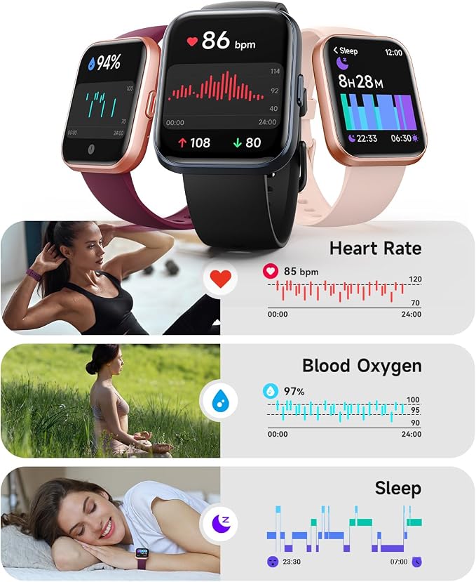 Woneligo Smart Watch for Women, Answer/Make Calls, Alexa Built-in, 1.85" Touch Screen Fitness Tracker for Android & iPhone, Heart Rate/Sleep/SpO2 Monitor Smartwatch, Waterproof (Deep Purple)