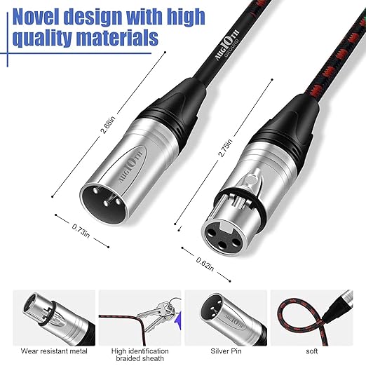 XLR Pro Mic Cable 25 ft 2 Pack 7.5 Meter Male to Female XLR Cables 3-pin Red Balanced Shielded Microphone Cord for Amplifier Mixer,Speaker Systems,Recording Studio