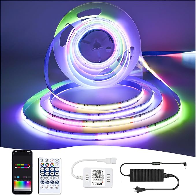 COB Led Light Strip RGB Smart IC Addressable 32.8FT, 24V Led Tape Lights with WiFi Bluetooth APP Remote Control, 10mm Width Flexible Color Chasing Light for TV Backlight Bedroom Party