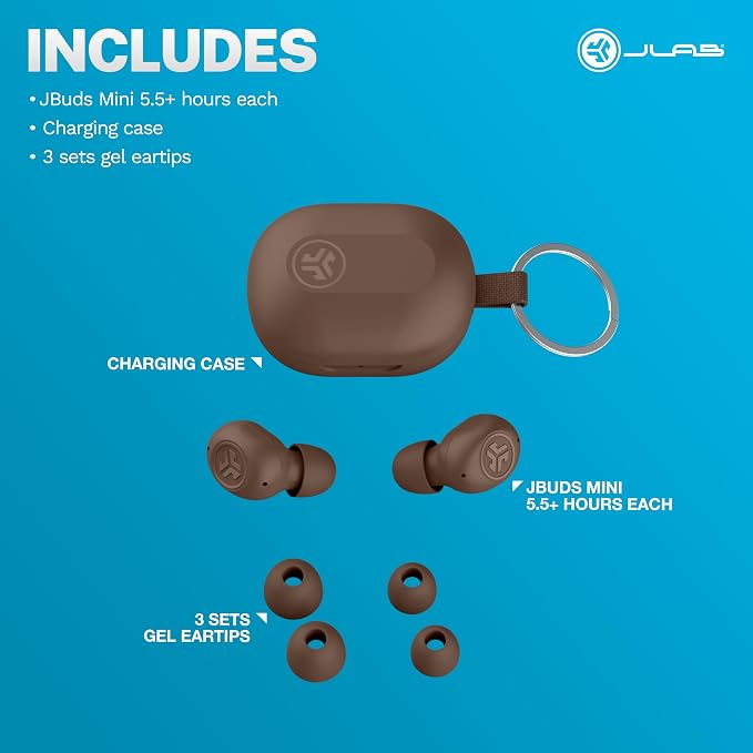 JLab JBuds Mini Tones, True Wireless Earbuds, Bluetooth Multipoint, IP55 Sweat Resistant, Be Aware Audio, Crystal Clear Calls, Tones