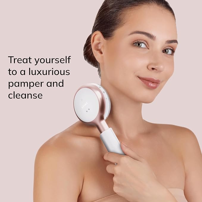 GESKE LED Sonic Full-Body Brush | 9 in 1 | Body Cleansing Brush & Intensive Exfoliator with LED | with SmartSonic Pulsations | Expert Deep Cleansing & Massage | Rough Skin Remover | Adjustable Handle