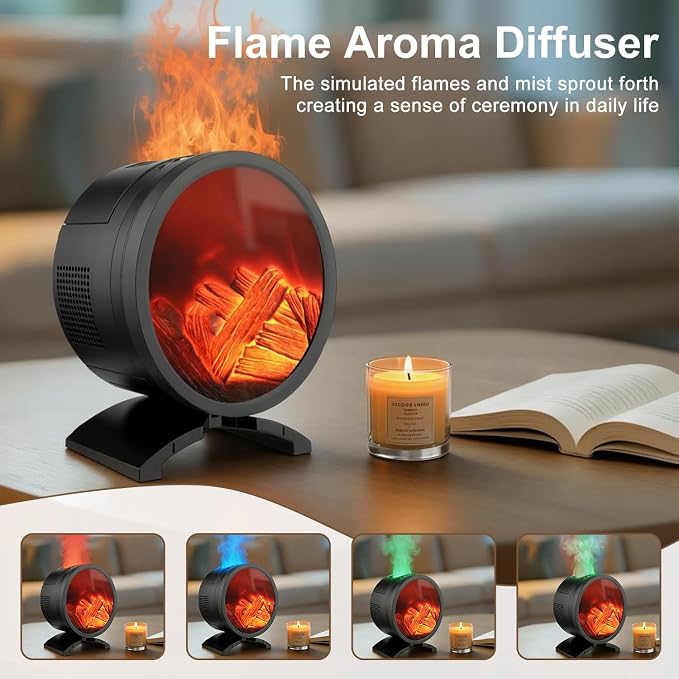 Fireplace Flame Oil Diffuser with Speaker & 260mL Fire Oil Diffuser,Essential Oil Diffuser 5 Color Fire Aroma Diffuser Aromatherapy Aroma Diffuser, Ultrasonic Mist with Timer & Auto Shut-Off
