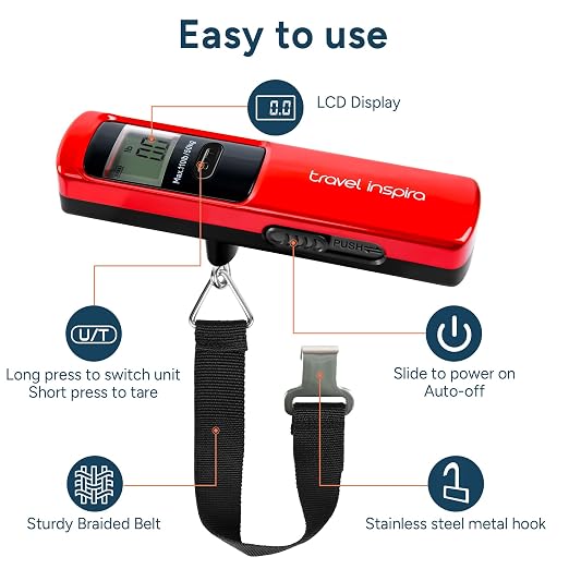 Battery-Free Luggage Scale – No Batteries Needed, Portable Digital Hanging Suitcase Weight Scale for Air Travel & Checked Bags, 110lb/50kg, LCD Display, Compact Travel Accessory